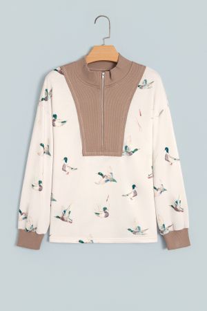 Women's Half-Zip Sweatshirt with Duck Print