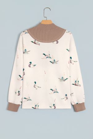 Women's Half-Zip Sweatshirt with Duck Print