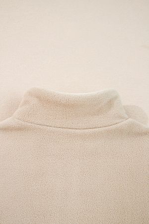 Women's Fluffy Quarter-Zip Sweatshirt with High Collar and White Contrast Panel