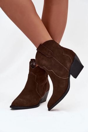 Women's Dark Brown Suede Ankle Boots with Block Heel