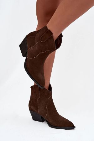 Women's Dark Brown Suede Ankle Boots with Block Heel
