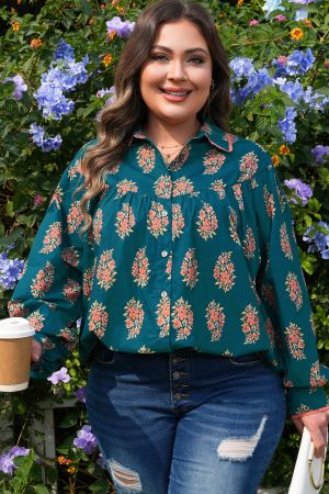 Women's Plus Size Cotton Floral Print Shirt