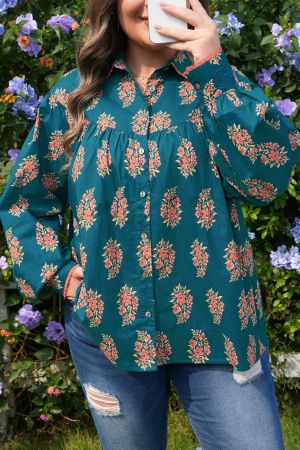 Women's Plus Size Cotton Floral Print Shirt