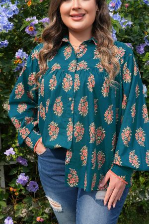Women's Plus Size Cotton Floral Print Shirt