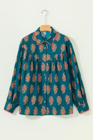 Women's Plus Size Cotton Floral Print Shirt