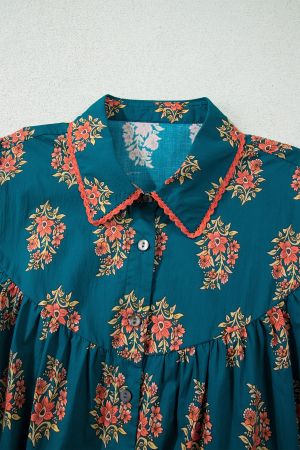 Women's Plus Size Cotton Floral Print Shirt