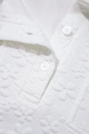 Women's White Textured Floral Sweatshirt with Button Collar