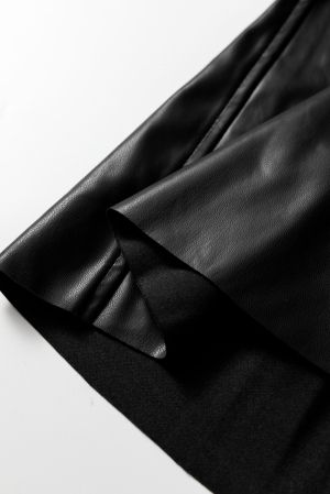 Women's Black Faux Leather Midi Skirt with Decorative Buckles