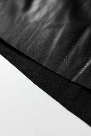 Women's Black Faux Leather Midi Skirt with Decorative Buckles