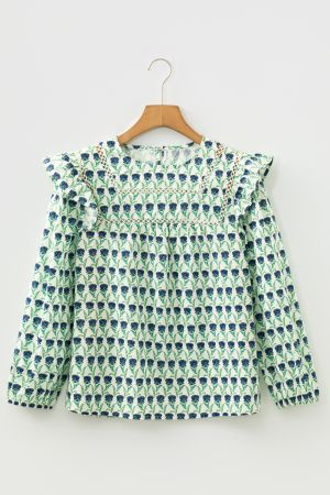 Women's Cotton Floral Print Blouse with Ruffled Shoulders