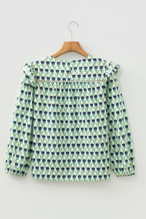 Women's Cotton Floral Print Blouse with Ruffled Shoulders