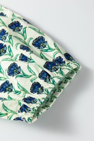 Women's Cotton Floral Print Blouse with Ruffled Shoulders