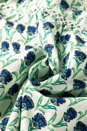 Women's Cotton Floral Print Blouse with Ruffled Shoulders