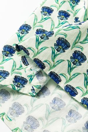 Women's Cotton Floral Print Blouse with Ruffled Shoulders
