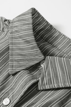 Women's Grey and White Striped Relaxed Fit Long Sleeve Shirt