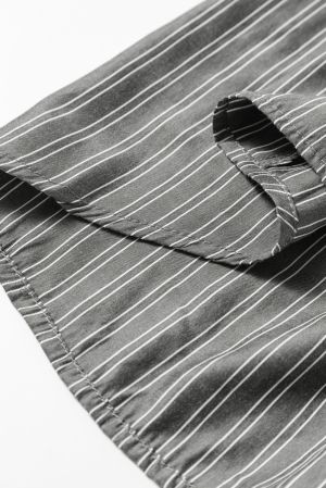 Women's Grey and White Striped Relaxed Fit Long Sleeve Shirt