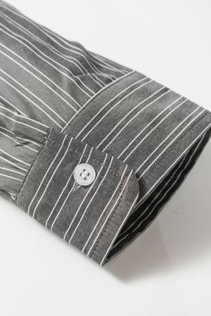 Women's Grey and White Striped Relaxed Fit Long Sleeve Shirt