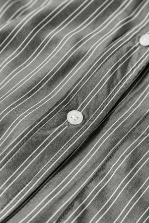 Women's Grey and White Striped Relaxed Fit Long Sleeve Shirt