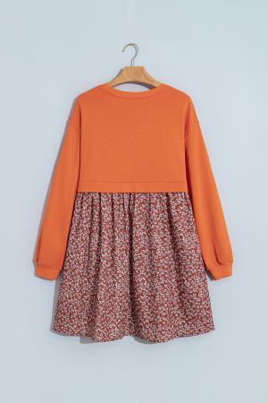 Women's Two-Tone Dress with Orange Top and Floral Print