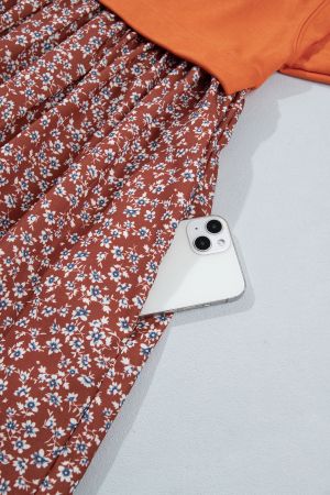 Women's Two-Tone Dress with Orange Top and Floral Print