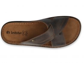 INBLU Италиански мъжки анатомични чехли от естествена кожа, Кафяви