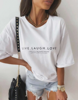 Бяла дамска тениска 'Live. Laugh. Love'