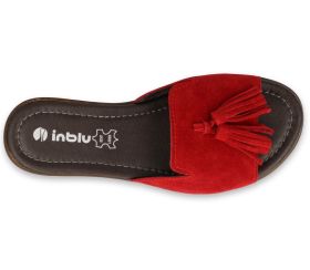 INBLU Италиански дамски чехли от естествен велур, Червени