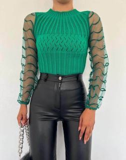 Ефектен дамски пуловер в зелено