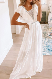 Елегантна дълга дамска рокля в бяло