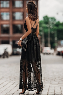 Дамска дълга дантелена рокля в черно