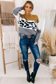Дамски пуловер с леопардов принт