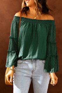 Дамска блуза в тъмнозелено с принт на точки