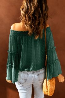 Дамска блуза в тъмнозелено с принт на точки