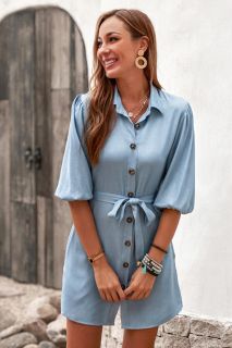 Дамска рокля тип риза в син цвят