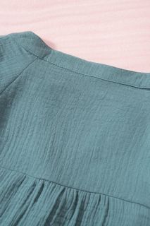 Дамска памучна блуза с дълъг ръкав тип балон в син цвят