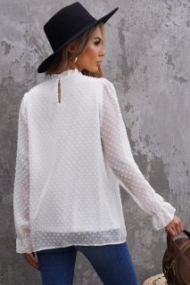 Дамска блуза с дълъг ръкав с принт на точки в бяло