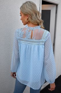 Дамска елегантна блуза в синьо с принт на точки