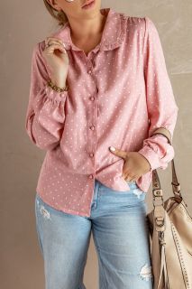 Дамска розова риза с дълъг ръкав и принт на точки