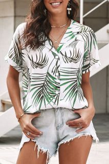 Дамска риза с къс ръкав и тропически принт