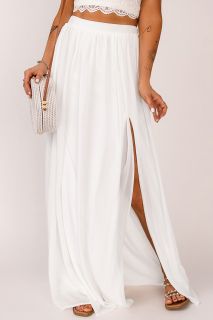 Дамска пола в бяло с висока талия и цепка