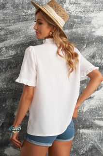 Дамска ефектна риза в бяло с къс ръкав