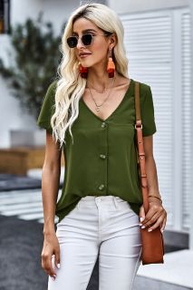 Дамска блуза в зелено с къс ръкав и копчета
