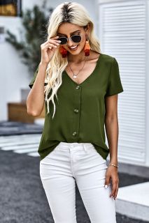 Дамска блуза в зелено с къс ръкав и копчета
