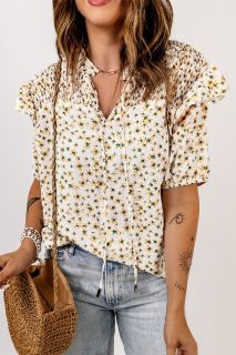 Дамска блуза с къс ръкав и флорален принт