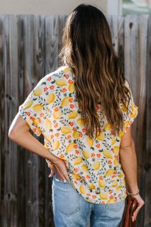 Дамска риза с къс ръкав и принт на лимони