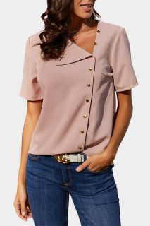 Дамска блуза в розово с къс ръкав и копчета
