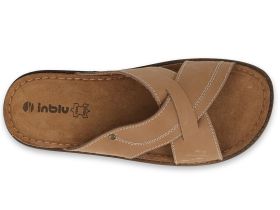 INBLU Италиански мъжки анатомични чехли от естествена кожа,   Светлокафяви