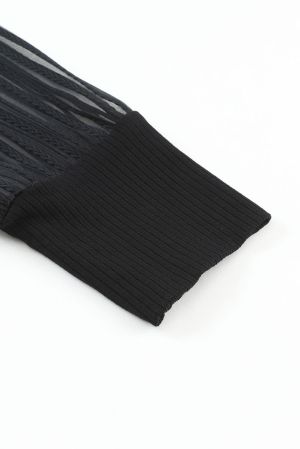 Дамска блуза в черно с дълги ръкави от тюл