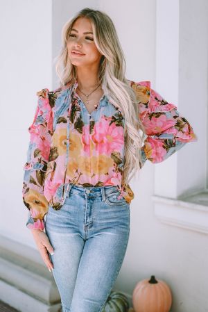 Дамска блуза с дълъг ръкав и флорален принт