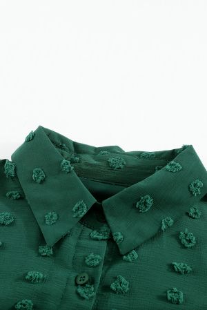 Дамска риза в тъмнозелено с дълъг ръкав и принт на точки